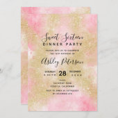 Invitation Parties scintillant d'or, script d'aquarelle rose  (Devant / Derrière)