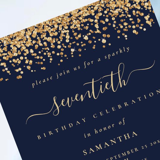 Invitation Parties scintillant d'or Script Marine Blue Glam 7