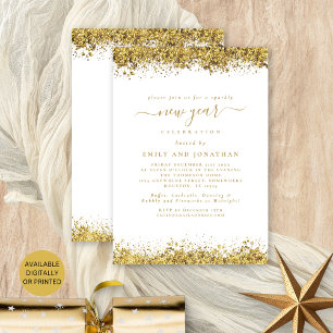 Invitation Parties scintillant d'or Script White Nouvel An So