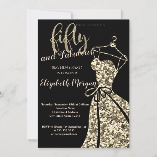 Invitation Parties scintillant d'or SequinsRobe, Black50e fêt (Devant)