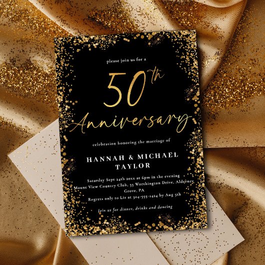 Invitation Parties scintillant d'or simple 50e anniversaire M