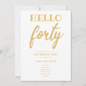 Invitation Parties scintillant d'or simple "Hello Quarty" fêt (Devant)