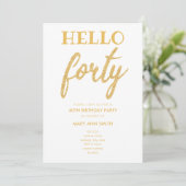 Invitation Parties scintillant d'or simple "Hello Quarty" fêt (Debout devant)