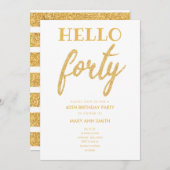 Invitation Parties scintillant d'or simple "Hello Quarty" fêt (Devant / Derrière)