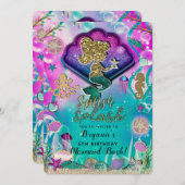 Invitation Parties scintillant d'or Sirène et coquilles sous  (Devant / Derrière)