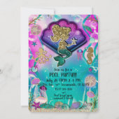 Invitation Parties scintillant d'or Sirène et coquilles sous  (Dos)