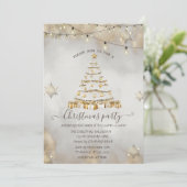 Invitation Parties scintillant d'or Snowflakes, feux d'arbre  (Debout devant)