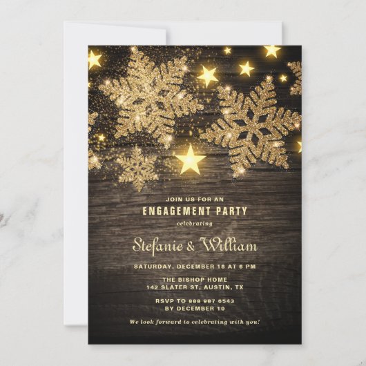 Invitation Parties scintillant d'or Snowflakes Russe Engageme (Devant)