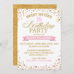 Invitation Parties scintillant d'or Sparkle Doit Sweet sixtee