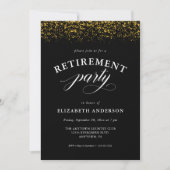Invitation Parties scintillant d'or Sparkles Script Retraite  (Devant)