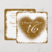 Invitation Parties scintillant d'or Spill Sweet 16 Heart Glam (Devant / Derrière)