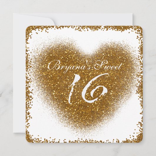 Invitation Parties scintillant d'or Spill Sweet 16 Heart Glam (Devant)