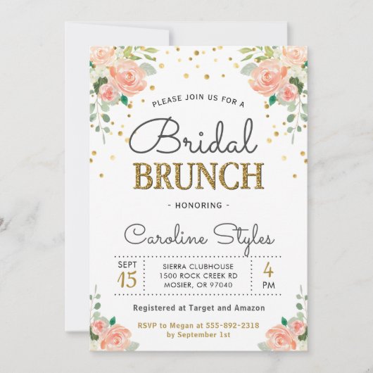 Invitation Parties scintillant d'or Spring Peony Brunch de ma (Devant)