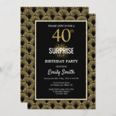 Invitation Parties scintillant d'or sur Black Surprise 40e an (Devant / Derrière)