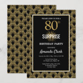 Invitation Parties scintillant d'or sur Black Surprise 80e an (Devant / Derrière)