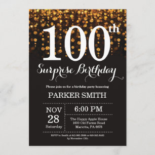 Invitation Parties scintillant d'or Surprise 100e anniversair