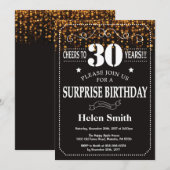 Invitation Parties scintillant d'or Surprise 30e anniversaire (Devant / Derrière)