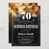 Invitation Parties scintillant d'or Surprise 70e anniversaire (Devant / Derrière)
