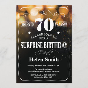 Invitation Parties scintillant d'or Surprise 70e anniversaire