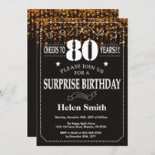 Invitation Parties scintillant d'or Surprise 80e anniversaire (Devant / Derrière)