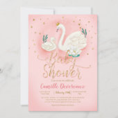 Invitation Parties scintillant d'or Swan Pond Baby shower ros (Devant)