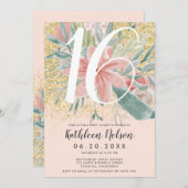 Invitation Parties scintillant d'or sweet sixteen d'aquarelle (Devant / Derrière)