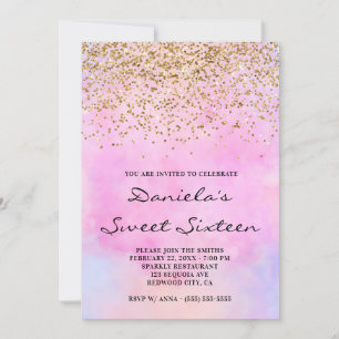 Invitation Parties scintillant d'or Sweet sixteen d'aquarelle
