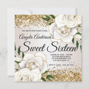 Invitation Parties scintillant d'or Sweet sixteen de verre fl