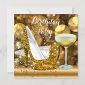 Invitation Parties scintillant d'or talons hauts Champagne fê (Devant)