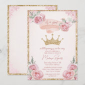 Invitation Parties scintillant d'or Tiara Pink Princess Baby (Devant / Derrière)