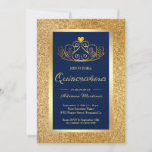 Invitation Parties scintillant d'or Tiara Princess Blue Quinc (Devant)