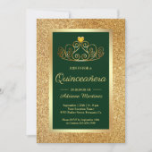 Invitation Parties scintillant d'or Tiara Princess Green Quin (Devant)