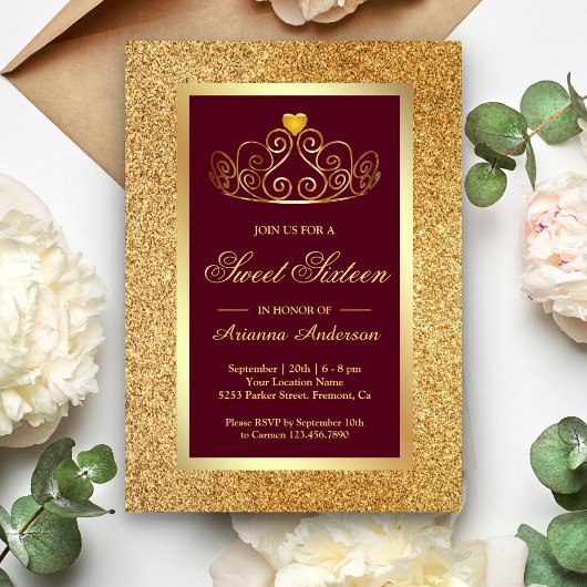 Invitation Parties scintillant d'or Tiara Princesse Bourgogne