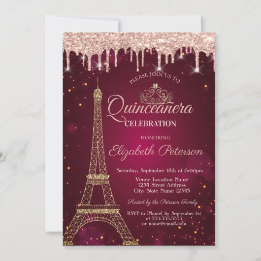 Invitation Parties scintillant d'or Tour Eiffel Tiara Drives  (Devant)