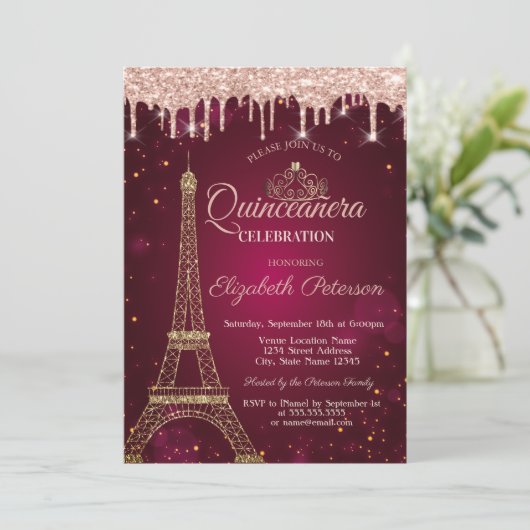 Invitation Parties scintillant d'or Tour Eiffel Tiara Drives  (Debout devant)