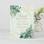 Invitation Parties scintillant d'or tropical vert aquarelle S (Debout devant)