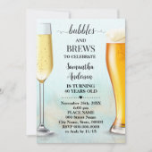 Invitation Parties scintillant d'or turquoise bulles & brasse (Devant)
