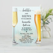 Invitation Parties scintillant d'or turquoise bulles & brasse (Debout devant)