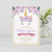 Invitation Parties scintillant d'or Turquoise violet Floral U (Debout devant)