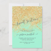Invitation Parties scintillant d'or typographie menthe vert d (Devant)