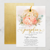 Invitation Parties scintillant d'or Un petit Baby shower d'au (Devant / Derrière)