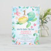 Invitation Parties scintillant d'or Une tortue de mer sous la (Debout devant)