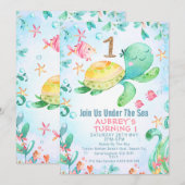 Invitation Parties scintillant d'or Une tortue de mer sous la (Devant / Derrière)