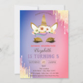 Invitation Parties scintillant d'or Unicorn Fleurs, Ombre Dri (Devant)