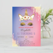 Invitation Parties scintillant d'or Unicorn Fleurs, Ombre Dri (Debout devant)