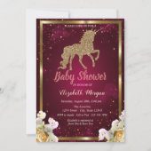 Invitation Parties scintillant d'or Unicorn Floral Bourgogne  (Devant)