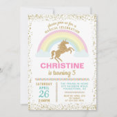 Invitation Parties scintillant d'or Unicorn Rainbow Invitatio (Devant)
