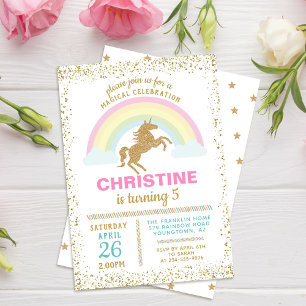 Invitation Parties scintillant d'or Unicorn Rainbow Invitatio