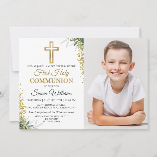 Invitation Parties scintillant d'or verdoyante Première Saint (Devant)