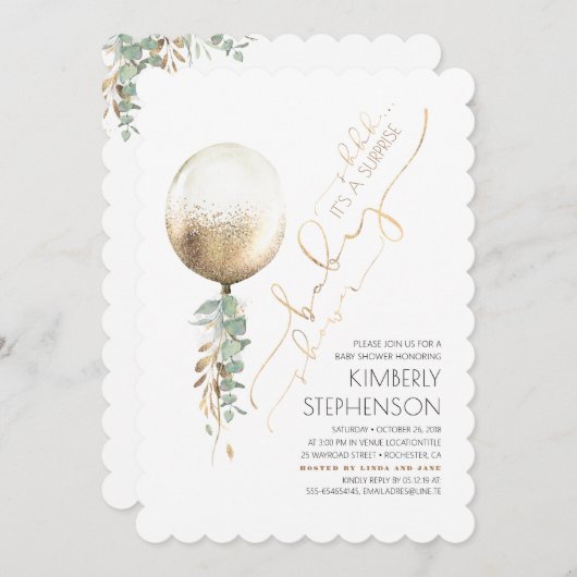 Invitation Parties scintillant d'or verdure Balloon Baby show (Devant / Derrière)